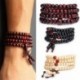 * 4 Piros - 108 gyöngy 6 mm-es fa természetes szantálfa-buddhista Buddha ima gyöngy Mala karkötő