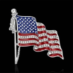 Nincs szín - Vintage USA amerikai zászló strasszos bross jelvény hajtókával pin ezüst tónusú Pin Up