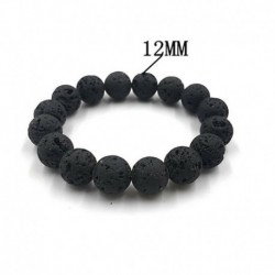 12mm - Férfi természetes fekete láva kő szikla vulkáni kerek gyöngy rugalmas rugalmas karkötők