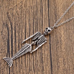 Nincs szín - Gótikus horror Halloween csontváz sellő medál nyaklánc unisex ékszer ajándék amerikai