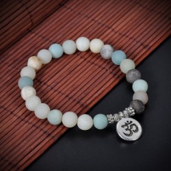 Amazonit OM - Unisex matt amazonit kő OM Lotus Buddha csakra Mala gyöngy jóga karkötő