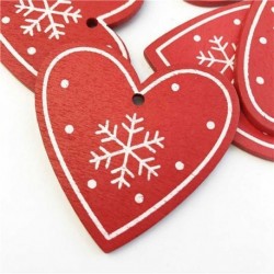 Piros szív 1 - 10db fából készült karácsonyfa függő dísz DIY Xmas medálok ajándékdíszek