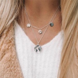 * 15 Ezüst világtérkép nyaklánc - Vintage többrétegű kristály medál nyaklánc női choker nyaklánc ékszerek új