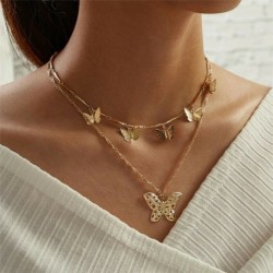 * 61 Arany pillangó nyaklánc - Vintage többrétegű kristály medál nyaklánc női choker nyaklánc ékszerek új