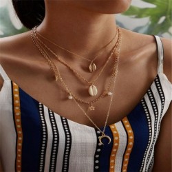 * 66 Arany Hold kagyló nyaklánc - Vintage többrétegű kristály medál nyaklánc női choker nyaklánc ékszerek új