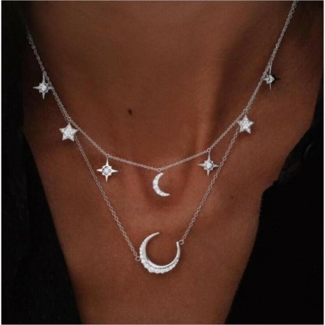 * 1 Arany Többrétegű Kristály Sta ... - Vintage többrétegű kristály medál nyaklánc női choker nyaklánc ékszerek új