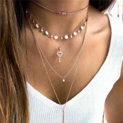 * 53 Arany kulcstartó nyaklánc - Vintage többrétegű kristály medál nyaklánc női choker nyaklánc ékszerek új