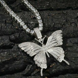 Ezüst* - Pillangós medál nyaklánc strasszos ragyogó nyilatkozat Crystal Charms Choker