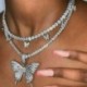Arany* - Pillangós medál nyaklánc strasszos ragyogó nyilatkozat Crystal Charms Choker