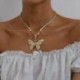 Arany* - Pillangós medál nyaklánc strasszos ragyogó nyilatkozat Crystal Charms Choker