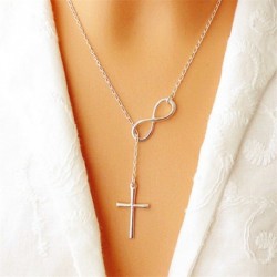 * 40 Ezüst Infinity & Cross - Női többrétegű hosszú lánc medál Crystal Choker nyaklánc 2020 divatékszer