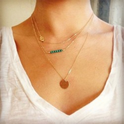 * 180 Arany türkiz nyaklánc - Boho női többrétegű arany ezüst lánc medál Crystal Choker nyaklánc ékszer