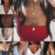 * 44 Dupla kör - Női Boho többrétegű hosszú lánc medál kristály nyaklánc choker gallér ékszerek