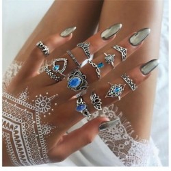 13 db / készlet ezüst * - Vintage női gyűrűk készlet halom sima felett csülök Midi ujjhegy gyűrű ékszerek