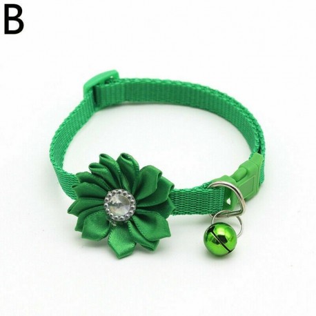 Zöld - Kisállat állítható haranggallér strasszos virág cica macska kölyök kutya csat gallér