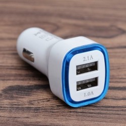 kék - Kettős USB autós töltő adapter 2.1A automata jármű fém töltő okostelefon táblagép adapter aljzat autós