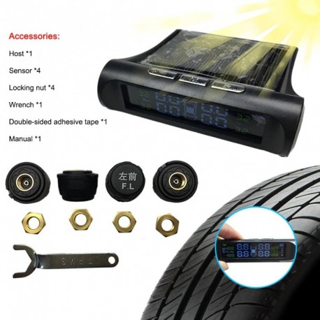 Univerzális abroncsnyomás-figyelő rendszer Vezeték nélküli TPMS-monitor napelemes LCD kijelző 4 külső érzékelővel 6