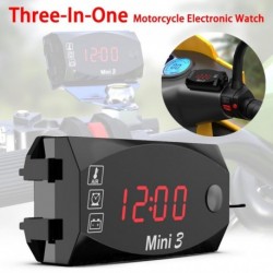 Piros - Univerzális motorkerékpár elektronikus óra hőmérő voltmérő három az egyben IP67 vízálló porálló LED óra