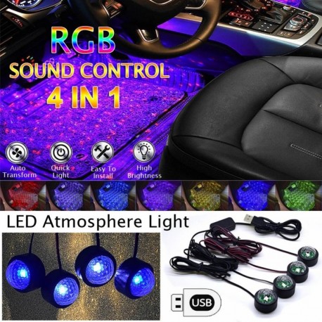 USB autós LED légköri lámpa hangvezérlés belső Ambient Star Light Dekoráció színes Auto Interior Ambient light