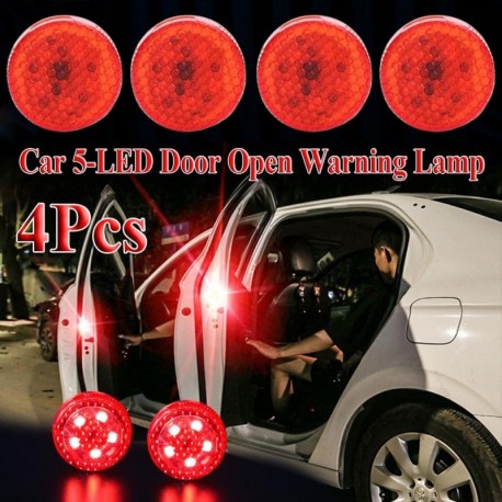 Piros - 4db automatikus érzékelő funkciós autó 5 LED-es nyitott ajtó figyelmeztető lámpa villogó villogása ütközés
