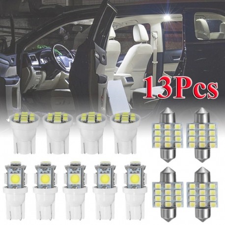 Led Lights készlet - AKCIÓ 13db fehér automatikus LED izzók 12V autó belső lámpák a kupola rendszámtábla-lámpához