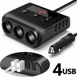Kiváló minőségű autós Cigeratte öngyújtó elosztó 12V / 24V 100W 3-foglalatos 4 USB-portos LED-es kijelzővel