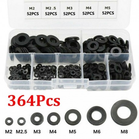 AKCIÓ 364db / készlet nejlon anyagból fekete nylon gumi lapos gyűrűs javító alátéttömítés metrikus M2-M8-hoz Gyors