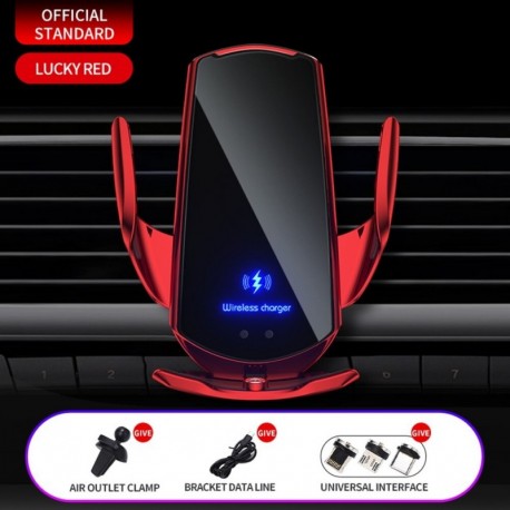 Piros 1 készlet - 15 W / 10 W / 7,5 W / 5 W automatikus rögzítő QI vezeték nélküli autós töltő tartó tartó