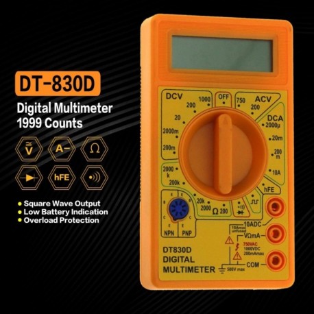 DT-830D Mini Pocket digitális multiméter 1999 számlálja az AC / DC Volt Amp Ohm dióda hFE folytonossági tesztjét Ammeter