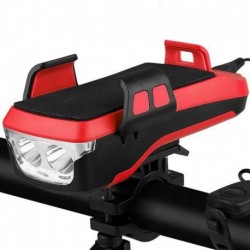 Piros - Kerékpárlámpa első lámpa USB töltő öv mobiltelefon tartó kerékpár kürt fény biztonsági figyelmeztető
