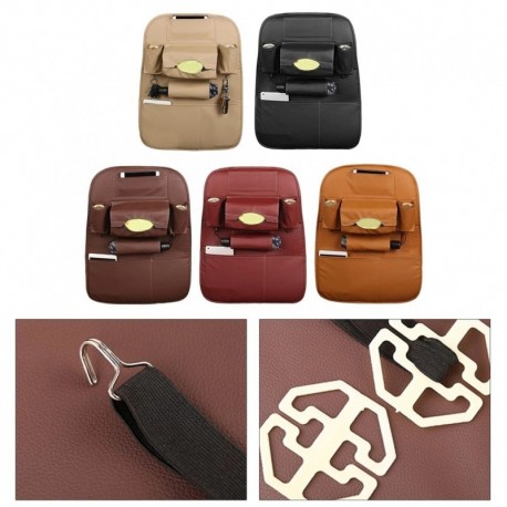 Bézs - Multifunkcionális puha PU bőr autóülés tároló táska univerzális jármű hátsó ülés szervező