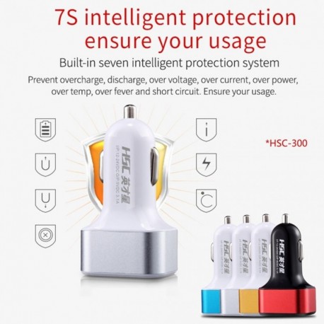HSC HSC-300 3.1A Három USB port Gyors töltés autós töltő Intelligens hűtő töltő okostelefonok táblagéphez