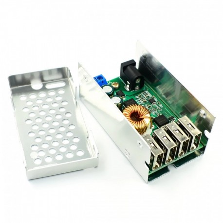 DC-DC 9V 12V 24V 36V - 5V lépcsős hátlap 5A 4 USB kimeneti bak átalakító tápegység modul alumínium héjjal telefonokhoz