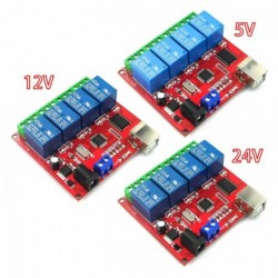 24V - 5V 12V 24V 4 csatornás USB relés vezérlő kapcsoló programozható számítógépes vezérlés intelligens otthoni PC