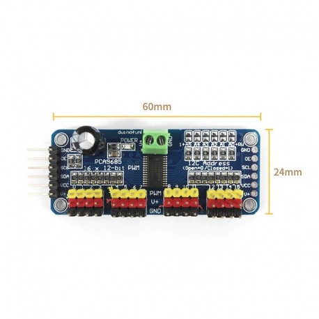 1db PCA9685 16 csatornás 12 bites PWM szervomotor meghajtó I2C modul robot