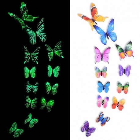 Sokszínű - 12 / 24db Világító pillangó fal matrica Nappali hálószoba matrica Art lakberendezési háttérkép 3D fény a