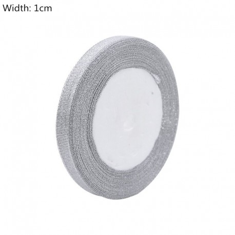 ezüst-1cm - 25Yards arany ezüst selyem szatén szerves szalag csillogó hímzett szalagok esküvői torta ajándék