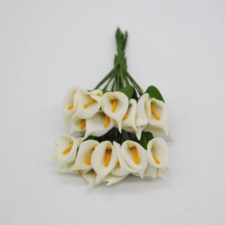 bézs - 36db Mini PE Calla Lily művirág csokor többszínű rózsa esküvői party virág dekoráció scrapbooking hamis