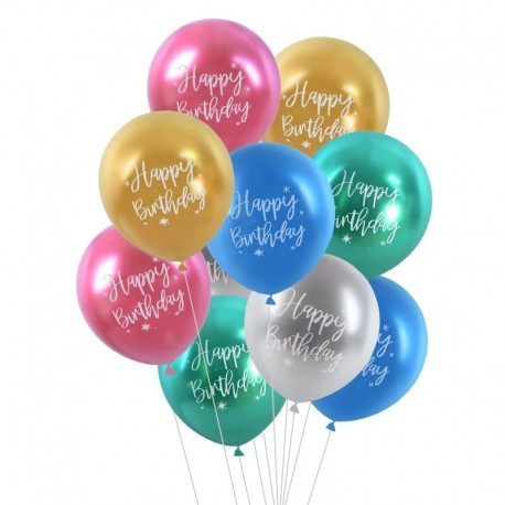 keverd össze - 10db 12 hüvelykes boldog születésnapot nyomtatott króm metál latex lufi hélium fém globos gyerekek
