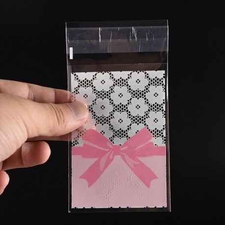 50PCS 7x10cm virágos csipke íj sütemény és cukorka táska öntapadó műanyag zacskó kekszekhez Snack sütőcsomagok