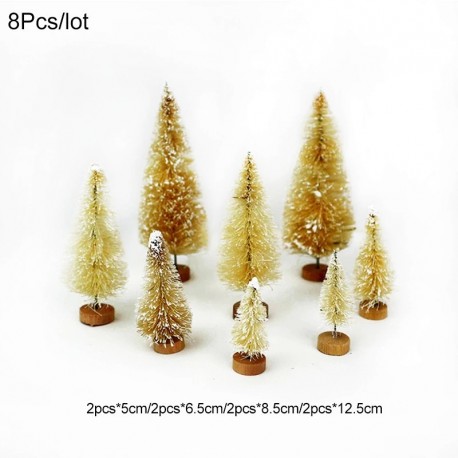 8db-bézs - 8db / tétel Mini karácsonyfa DIY hamis fenyőfák asztali karácsonyi díszek karácsony party Navidad ajándékok