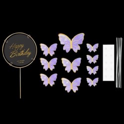 11db szett4 - 1Set Happy Birthday Cake Toppers Tortadekoráció Kézzel készített Butterfly Cupcake Topper Esküvői