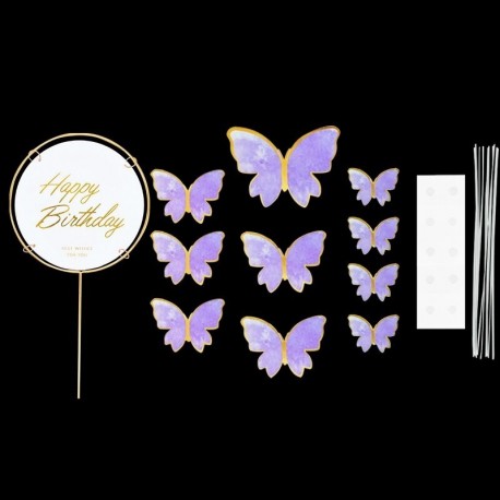 11db szett6 - 1Set Happy Birthday Cake Toppers Tortadekoráció Kézzel készített Butterfly Cupcake Topper Esküvői