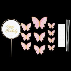11db szett - 1Set Happy Birthday Cake Toppers Tortadekoráció Kézzel készített Butterfly Cupcake Topper Esküvői