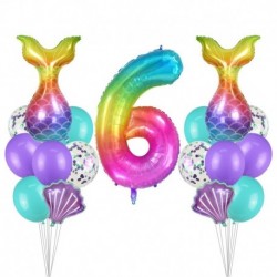 Szám6 készlet - 17db / szett sellő farokhéj léggömbök szivárvány szám fólia léggömb gyerekek születésnapi party
