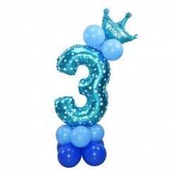 kék 3 - 24db / készlet Korona szám ballonok gyerek évforduló 1. születésnapi díszek hercegnő herceg fiú lány baloon