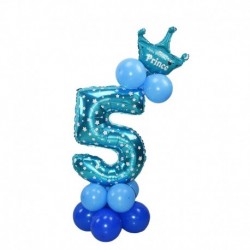 kék 5 - 24db / készlet Korona szám ballonok gyerek évforduló 1. születésnapi díszek hercegnő herceg fiú lány baloon