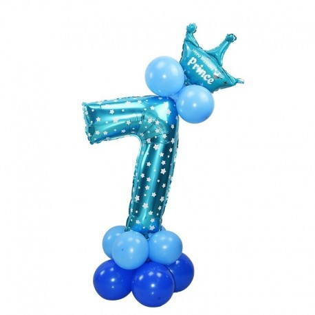 kék 7 - 24db / készlet Korona szám ballonok gyerek évforduló 1. születésnapi díszek hercegnő herceg fiú lány baloon
