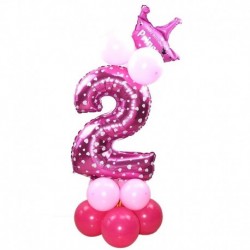 rózsaszín 2 - 24db / készlet Korona szám ballonok gyerek évforduló 1. születésnapi díszek hercegnő herceg fiú lány