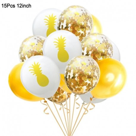 15db szett6 - 1Set Flamingo ananász pálmalevél konfetti latex lufi Hawaii trópusi nyári születésnapi party dekorációs